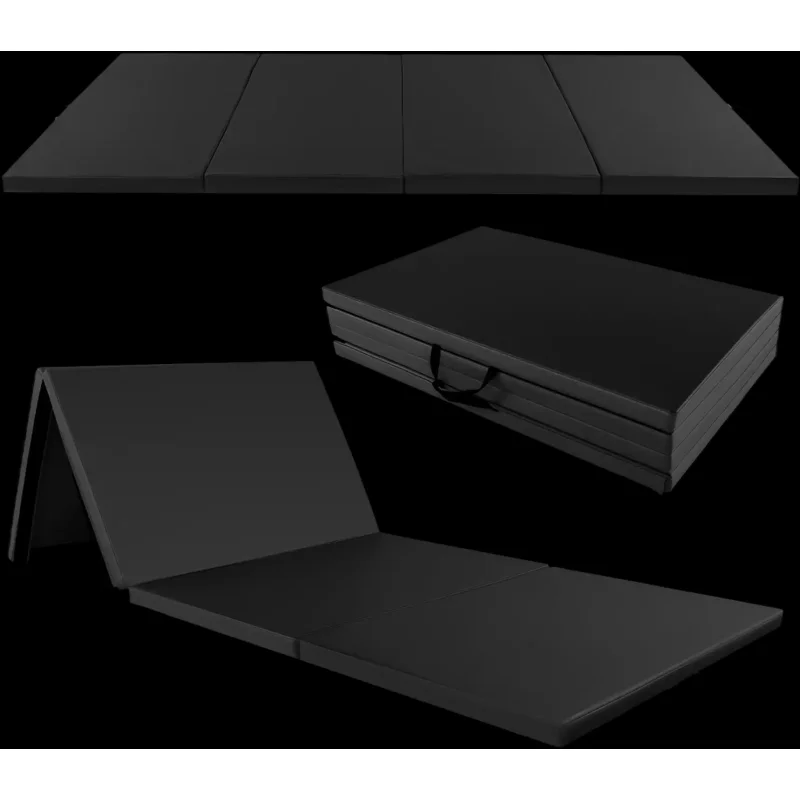 Costway 4-Panel PU Leather Folding Exercise Training Mat with Carrying Handles 38145729 New Black