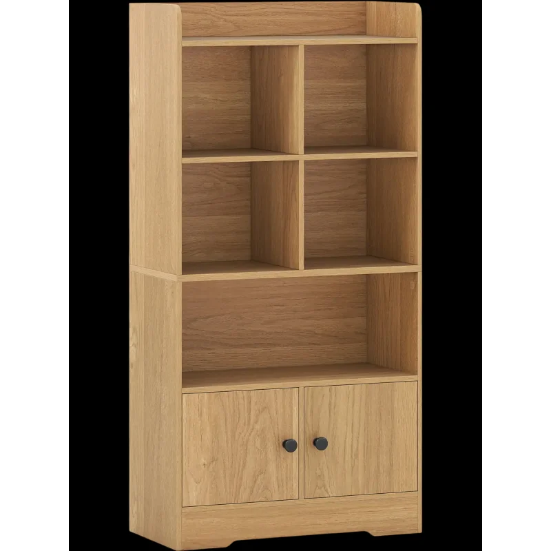 Costway 4-Tier Bookshelf 4-Cube Display Shelf w/ 2 Doors 49821375 New Natural