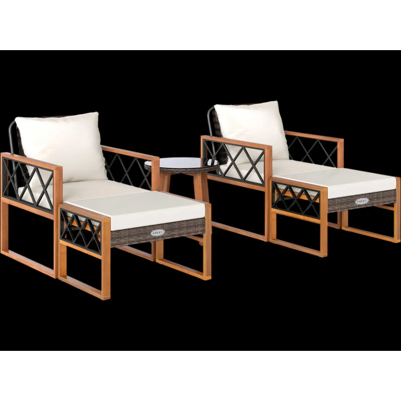Costway 5-Piece PE Rattan Patio Conversation Set w/ Acacia Wood 98686490 New