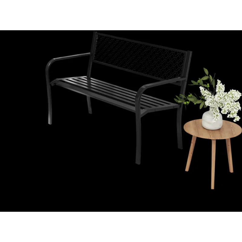 Costway 50" Outdoor Garden Park Bench Geometric Lattice Back Slatted Seat Black 751286493 New Black