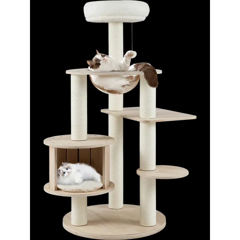 Costway 52" Wooden Cat Tree Multi-Level Climbing Stand Washable Plush Cushions 27418977 New
