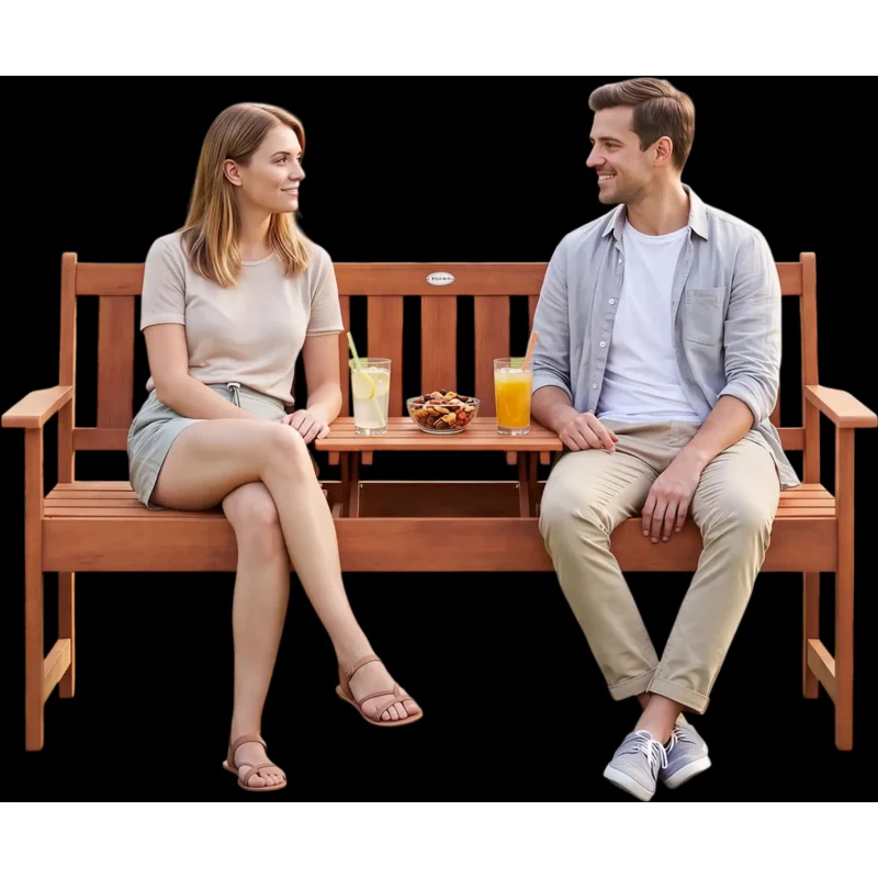 Costway 59" Outdoor Wood Garden Bench w/ Pull-Out Center Table 43260039 New