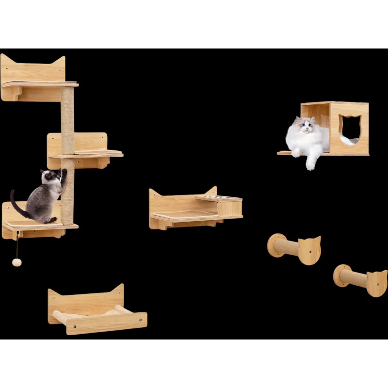 Costway 6-Piece Cat Wall Furniture Set Wall Mounted Shelves 35973055 New