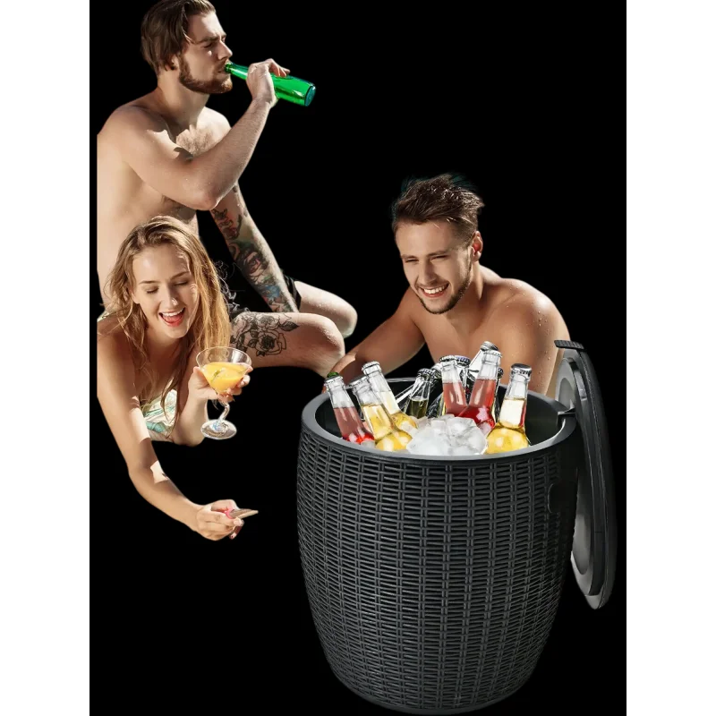 Costway 9.5 Gallon 4-in-1 Patio Rattan Cool Bar Cocktail Side Table Black 13279568 New Black