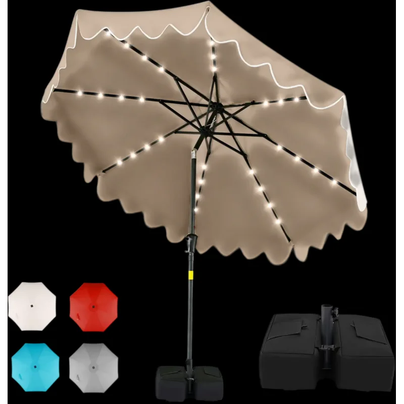 Costway 9' Patio Umbrella w/ Solar LED Lights & Weighted Base 83597012 New Brown