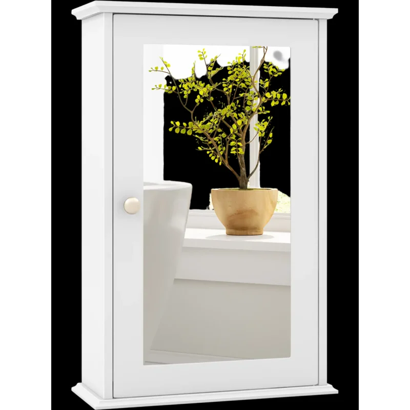Costway Bathroom Wall Cabinet Single Mirror Door Adjustable Shelf 49072165 New White