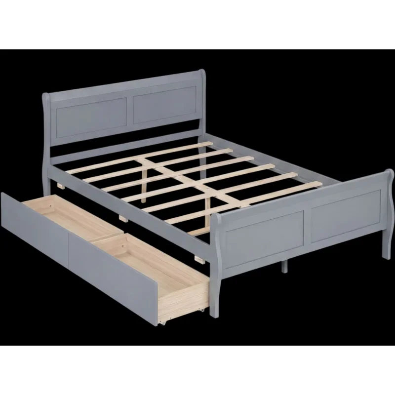 Costway Full Size Bed Frame w/ 2 Storage Drawers Footboard 38437068 New Gray