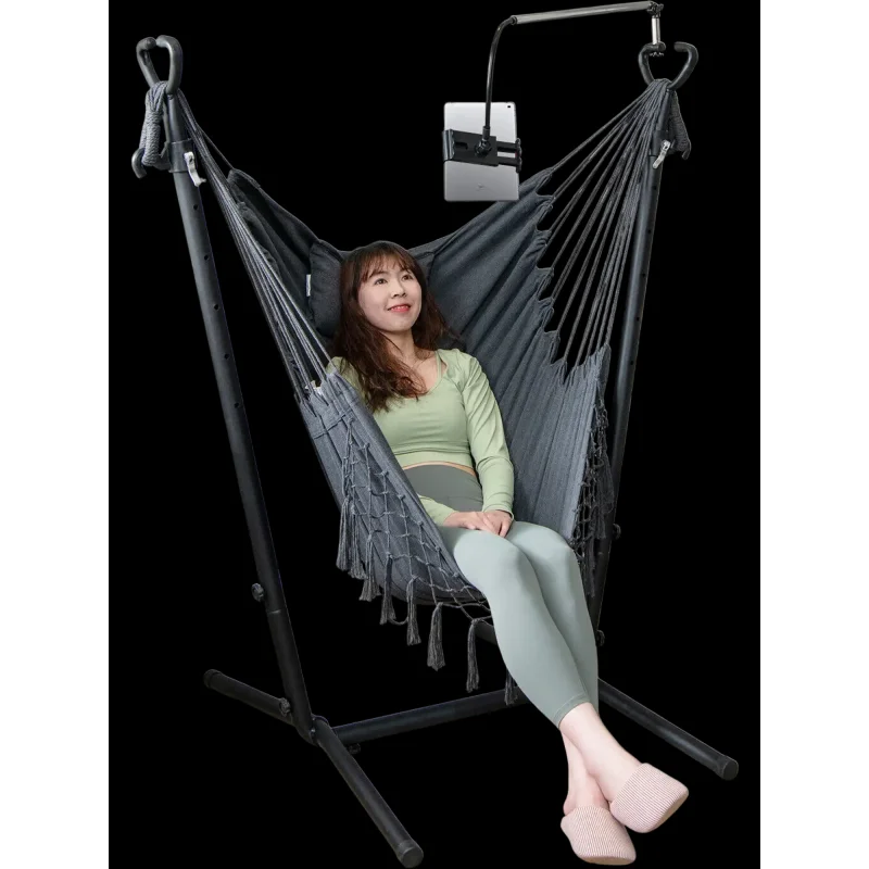 Costway Height Adjustable Hammock Chair w/ Phone Holder Side Pocket Gray 28916534 New