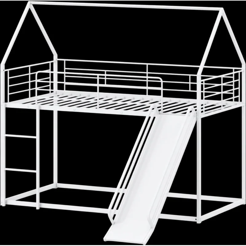 Costway House-Shaped Metal Twin Over Twin Low Bunk Bed 35792108 New White