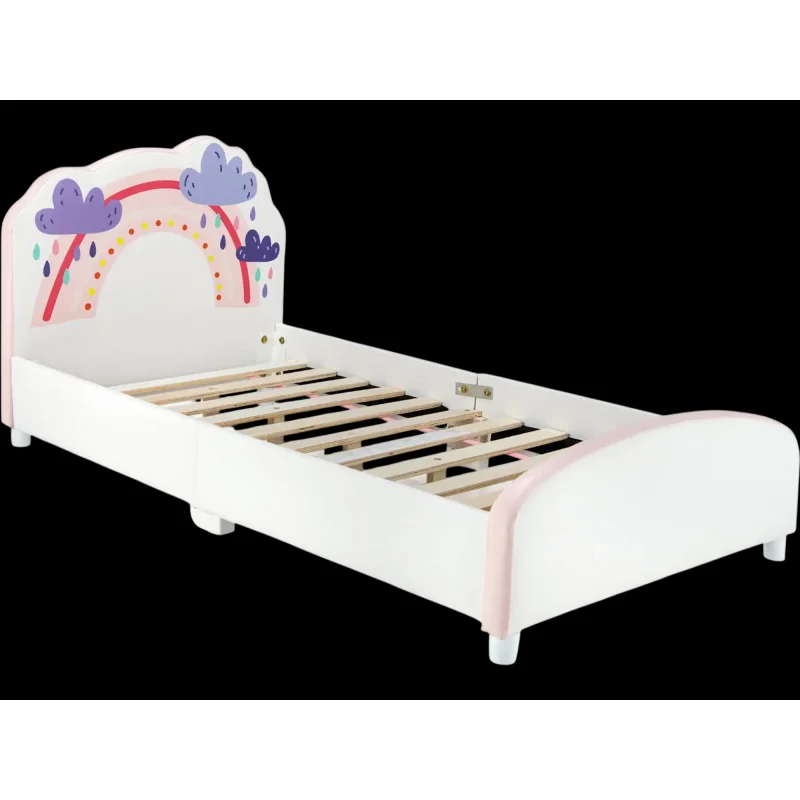 Costway Kids Twin Upholstered Platform Bed Rainbow Pattern 38916745 New