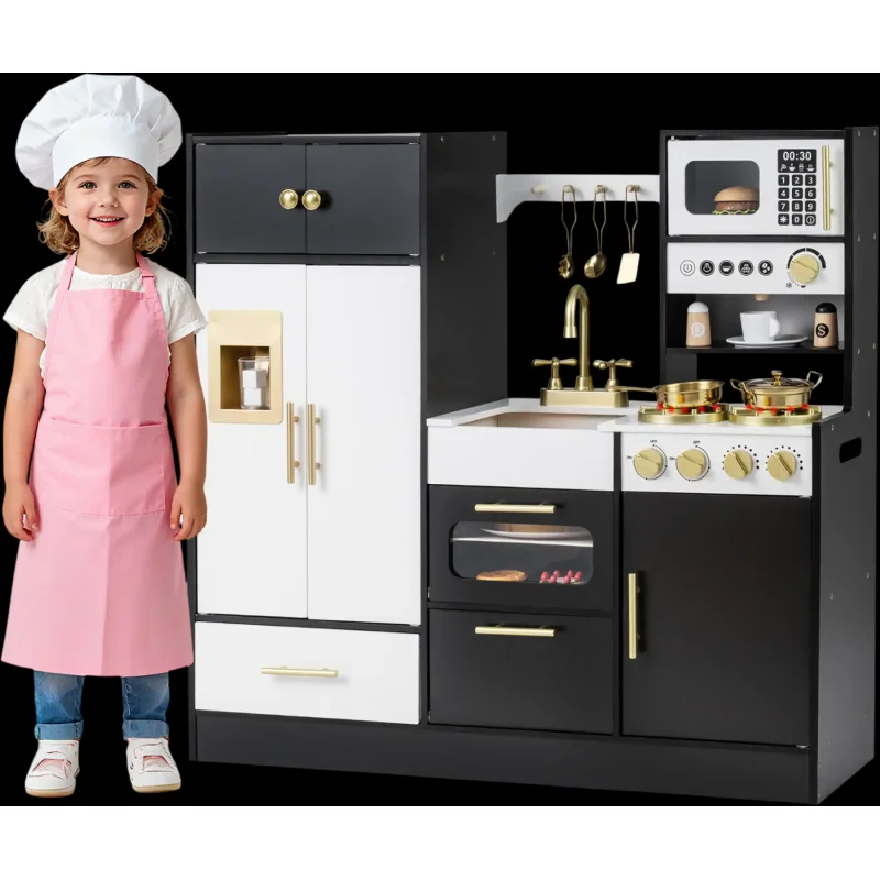 Costway Kids Wooden Play Kitchen Lights & Sounds 66248328 New