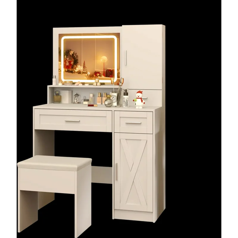 Costway Makeup Vanity Desk Mirror Lights Stool Set White 52697341 New