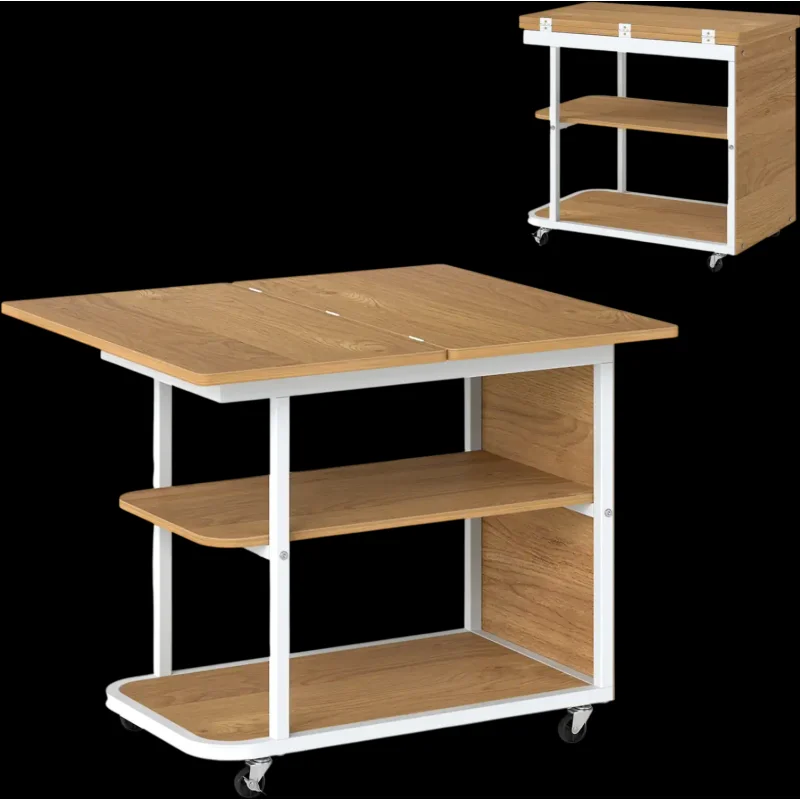 Costway Mobile Night Stand Foldable Swivel Top 2-Tier Side Table 94426534 New Gray