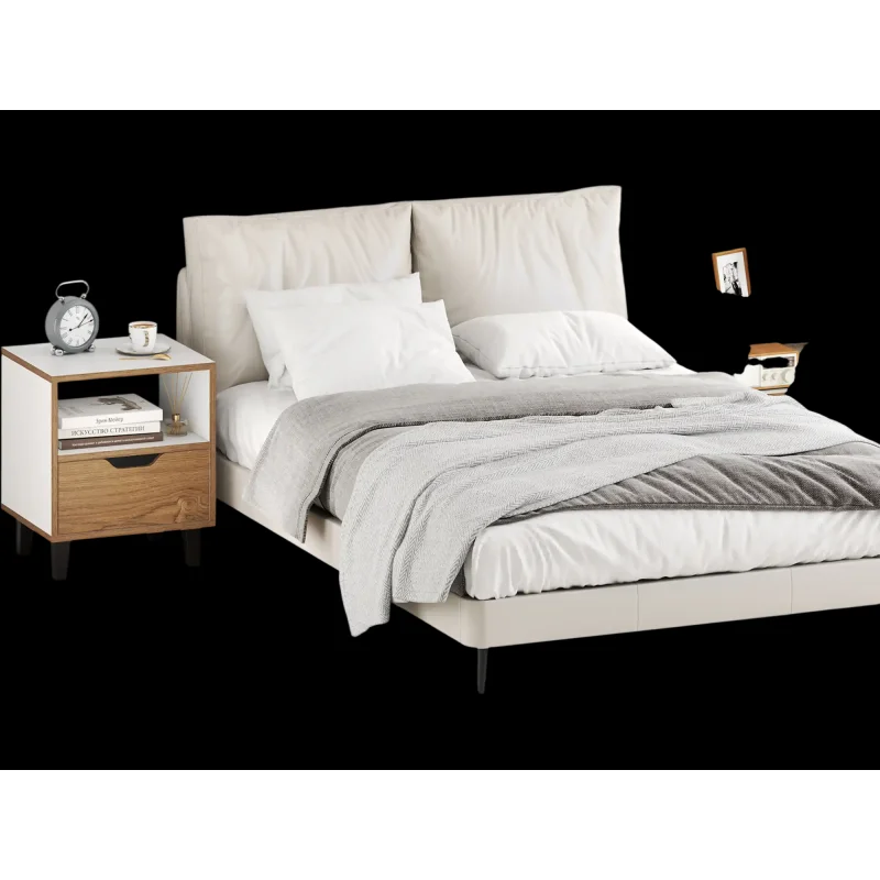 Costway Nightstand Set of 2 w/ Drawer & Open Shelf White 861425793 New