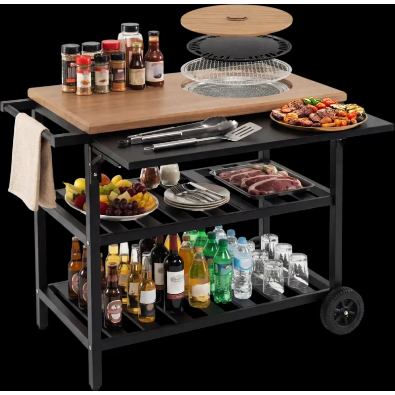 Costway Outdoor Dining Cart BBQ Grill Folding Side Panel 26086411 New