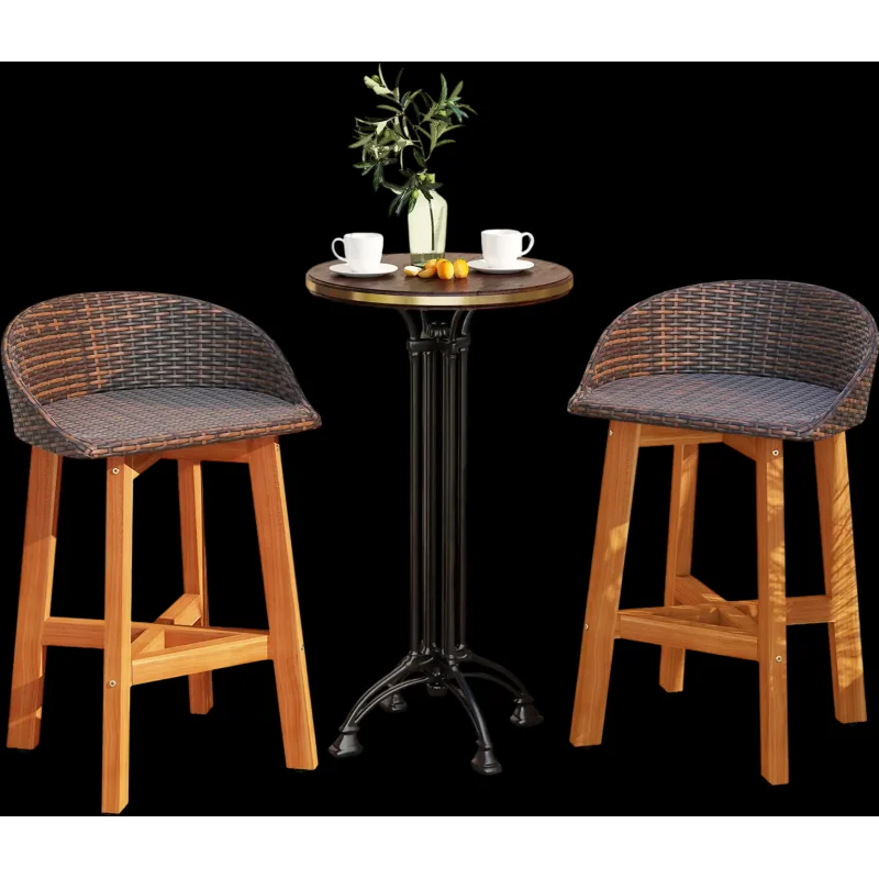 Costway Outdoor Faux Rattan Patio Bar Chairs Set of 2 Brown 813729546 New Brown