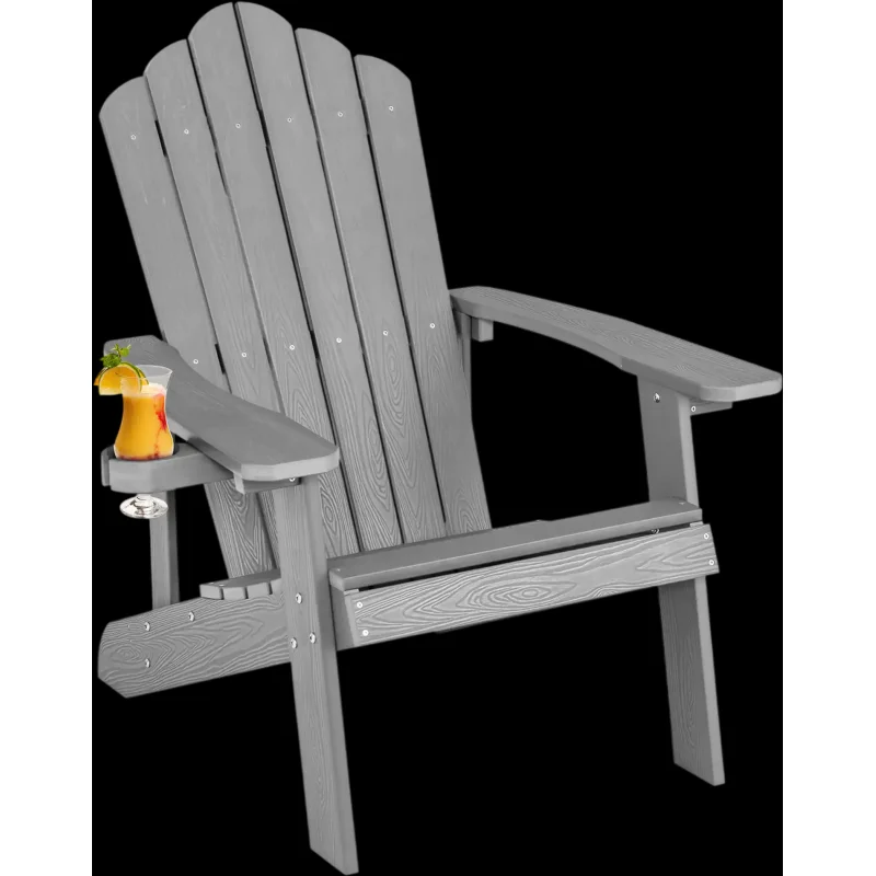 Costway Outdoor HIPS Adirondack Chair Cup Holder 59213764 New Gray