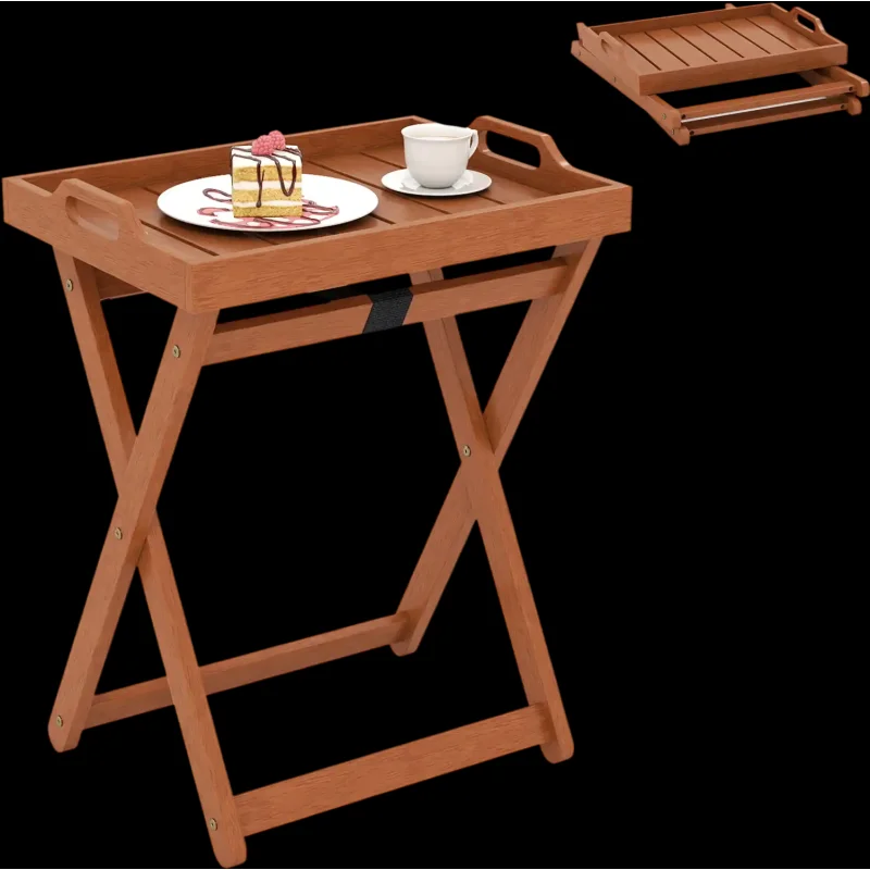 Costway Outdoor Wood Tray Side End Coffee Table Folding Frame 91839170 New