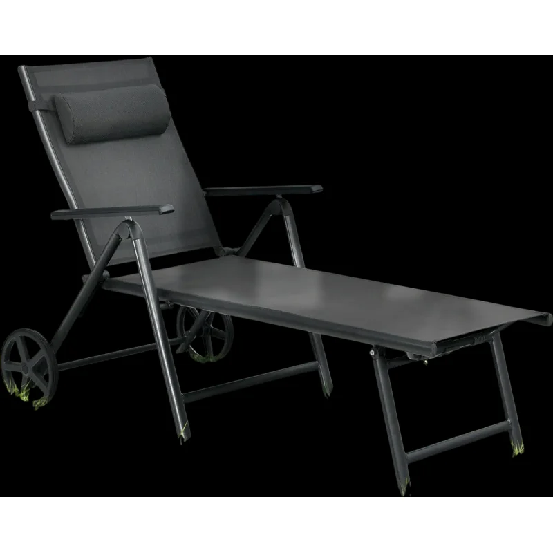 Costway Patio Chaise Lounge Chair Adjustable Aluminum Frame Wheels Gray 82314975 New