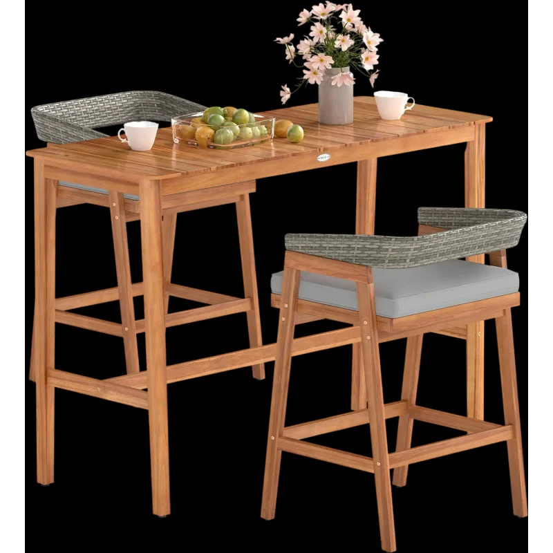 Costway Patio Counter Height Bar Set with Cushioned Barstools 873612954 New