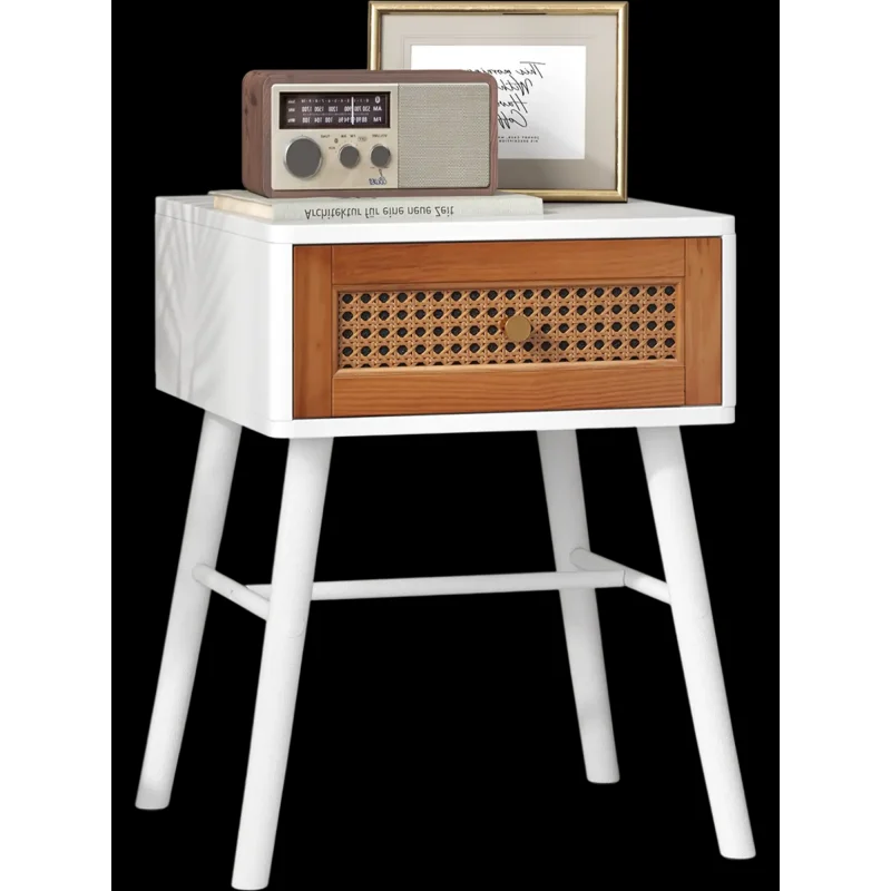 Costway Rattan Mid Century Modern Nightstand Accent Side Table with Drawer White 43517296 New