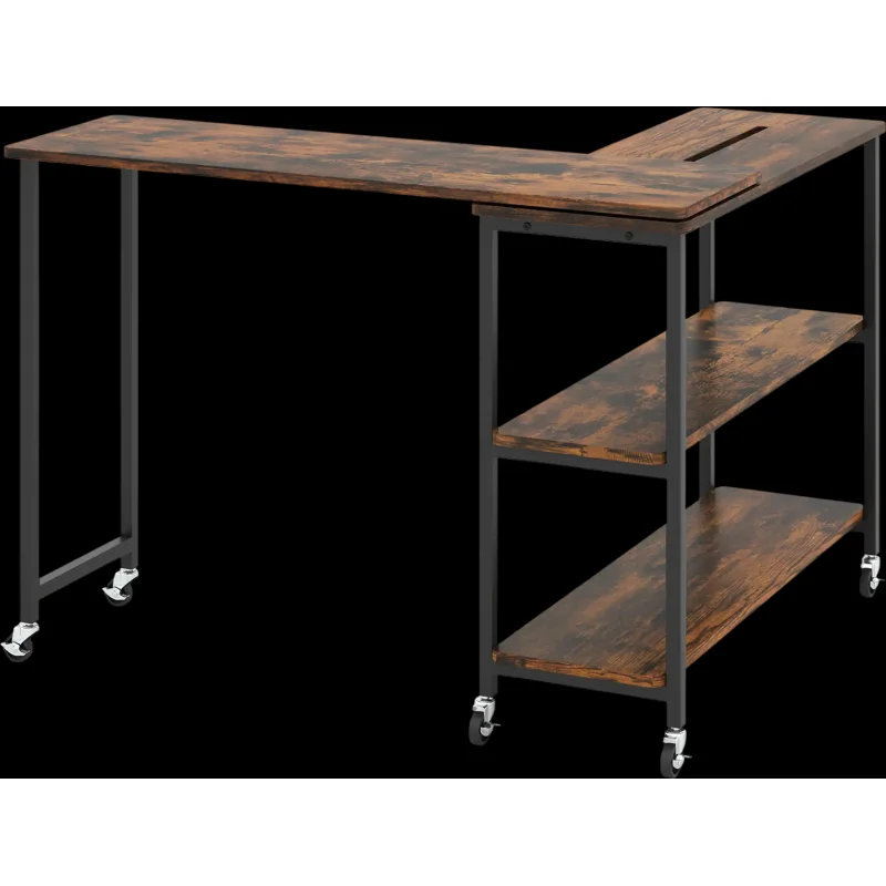 Costway Rotating Sofa Side Table w/ Wheels & Storage Shelf 28160359 New Rustic Brown