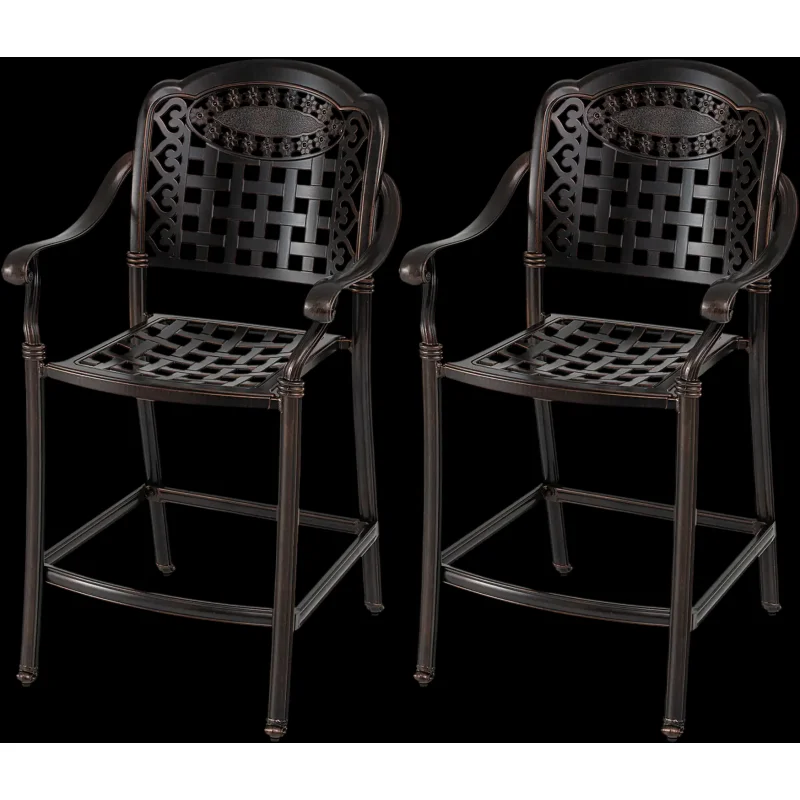 Costway Set of 2 Outdoor Cast Aluminum Bar Stools 25.5" Counter Height 30798801 New
