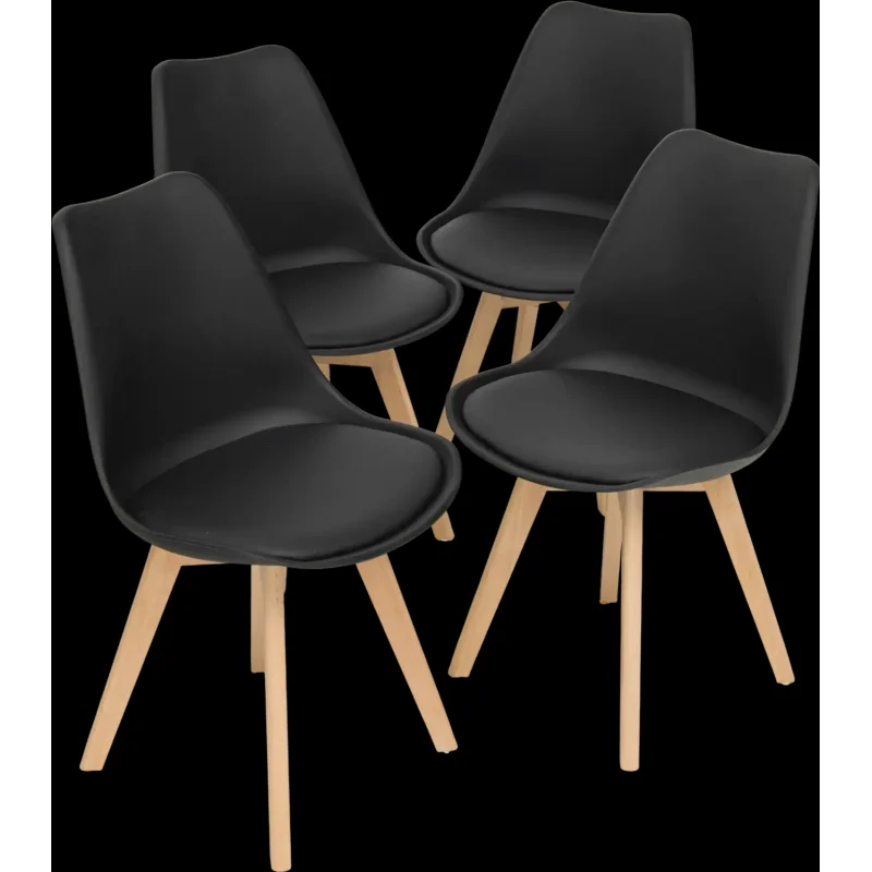 Costway Set of 4 Modern High Back Dining Chairs Wooden Legs 74560298 New Black