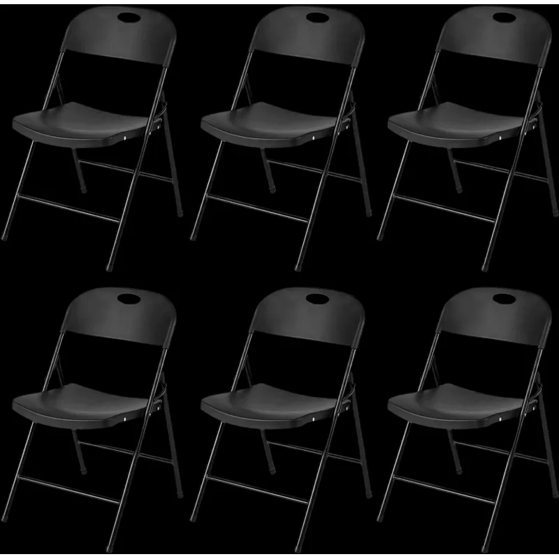 Costway Set of 6 Foldable Plastic Dining Chairs Ergonomic Backrest 78056387 New Black