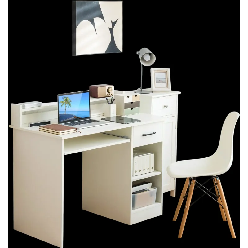 Costway Study Laptop Desk w/ Drawer & Keyboard Tray White 51724390 New White