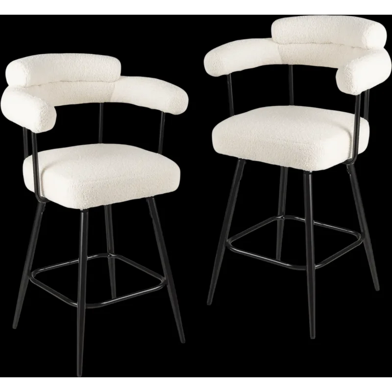 Costway Swivel Counter Height Bar Stools Set of 2 Curved Back Arms 38820442 New White