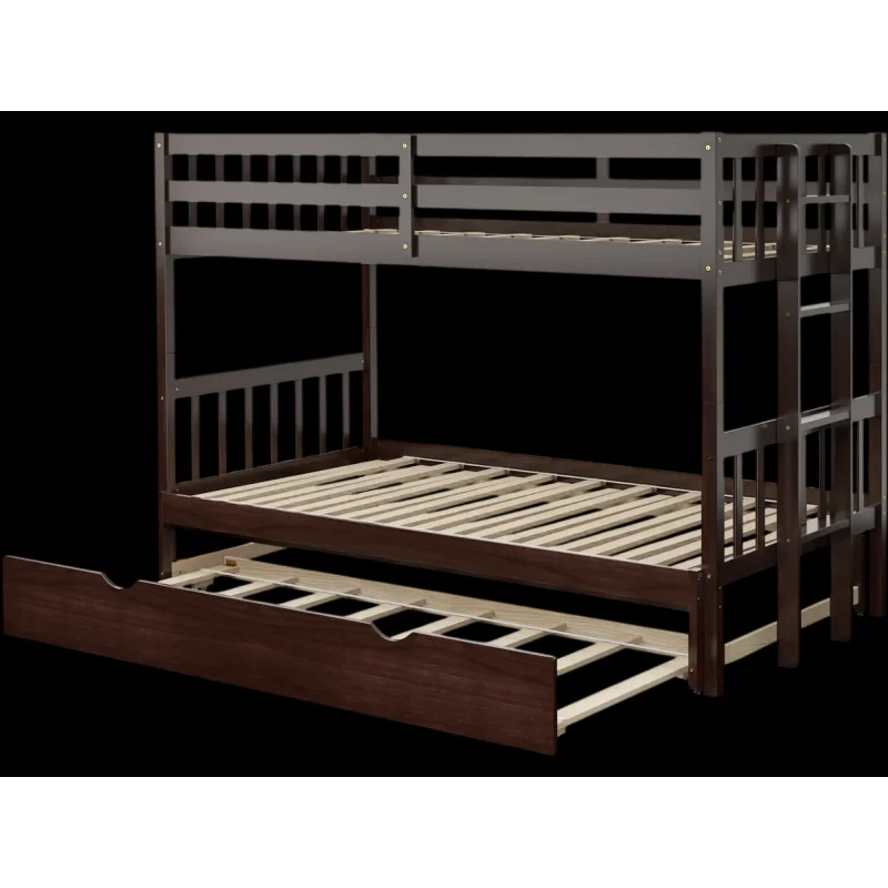 Costway Twin Pull-Out Bunk Bed Frame w/ Trundle & Wooden Ladder 75368901 New Dark Brown