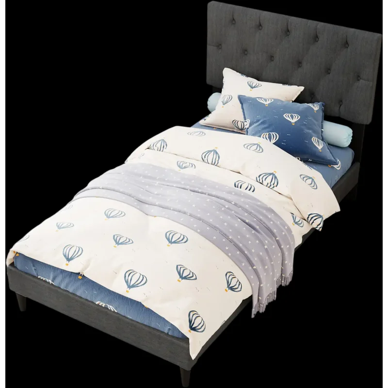 Costway Upholstered Platform Bed Frame Tufted Headboard Gray Twin 423571698 New