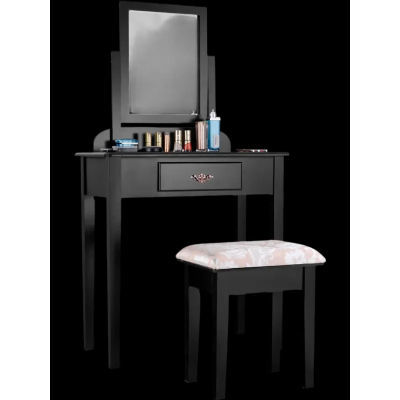 Costway Vanity Dressing Table Stool Set Large Makeup Mirror 51792864 New