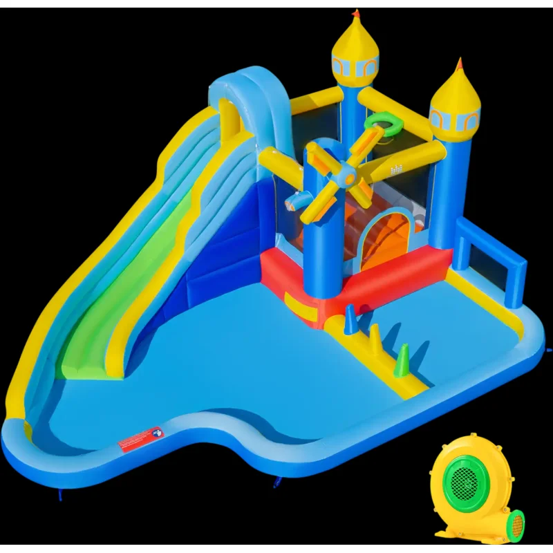 Costway Windmill Inflatable Water Slide Park w/ Jumping Area Blower 73723729 New
