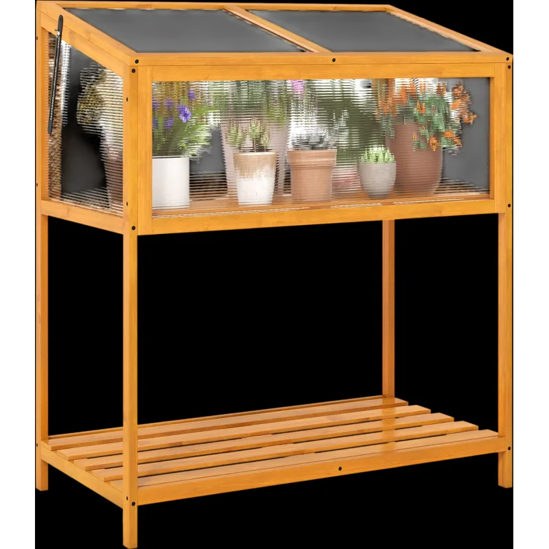 Costway Wood Cold Frame Greenhouse Openable Transparent Roof Slatted Shelf 22736862 New
