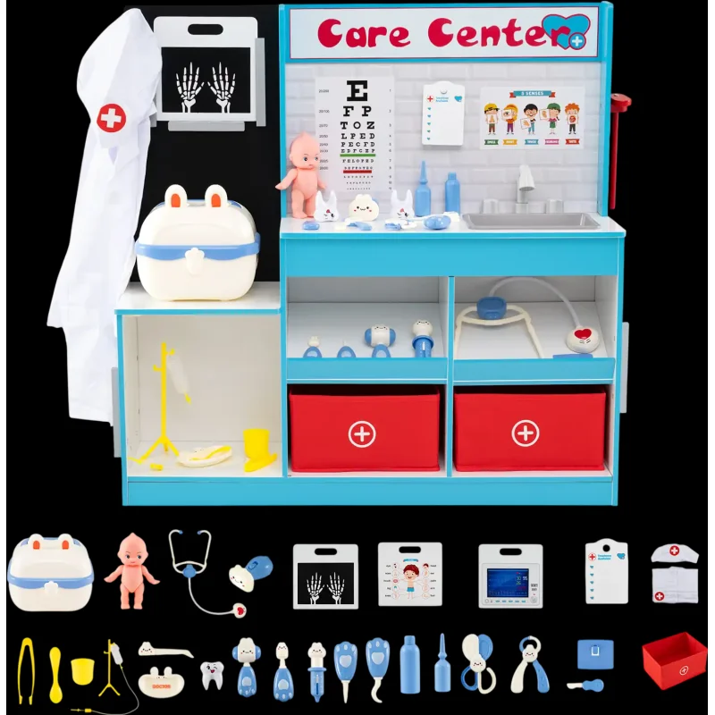 Costway Wooden Doctor's Office Medical Center Playset 37887621 New Blue