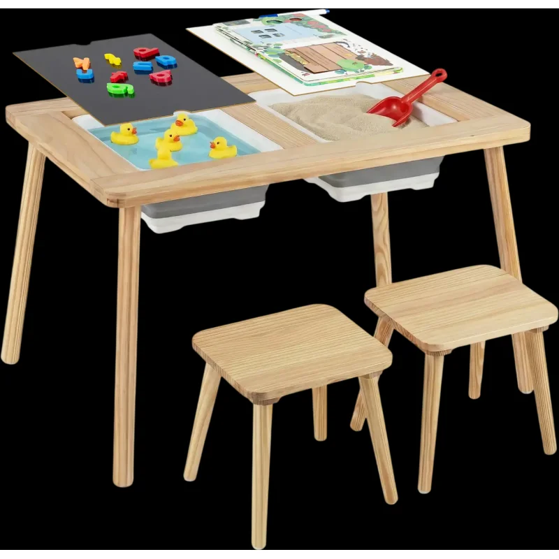 Costway Wooden Kids Activity Table Set w/ 2 Storage Bins 86274399 New
