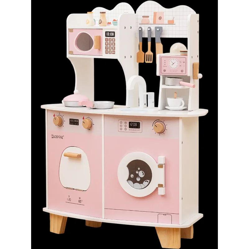Costway Wooden Kids Kitchen Playset Coffee Maker Pink 27481639 New