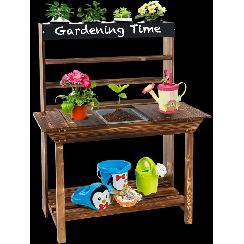 Costway Wooden Potting Bench Outdoor Mud Kitchen Solid Fir Wood 26745893 New