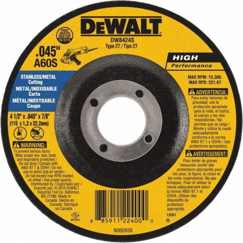 Dewalt DW8424S Cut-off Wheel 4.5 in Type 1 60 Grit
