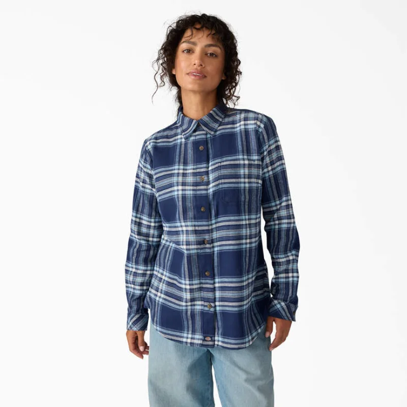 Dickies Women's Plaid Flannel Long Sleeve Shirt (Naval Academy) Size XL