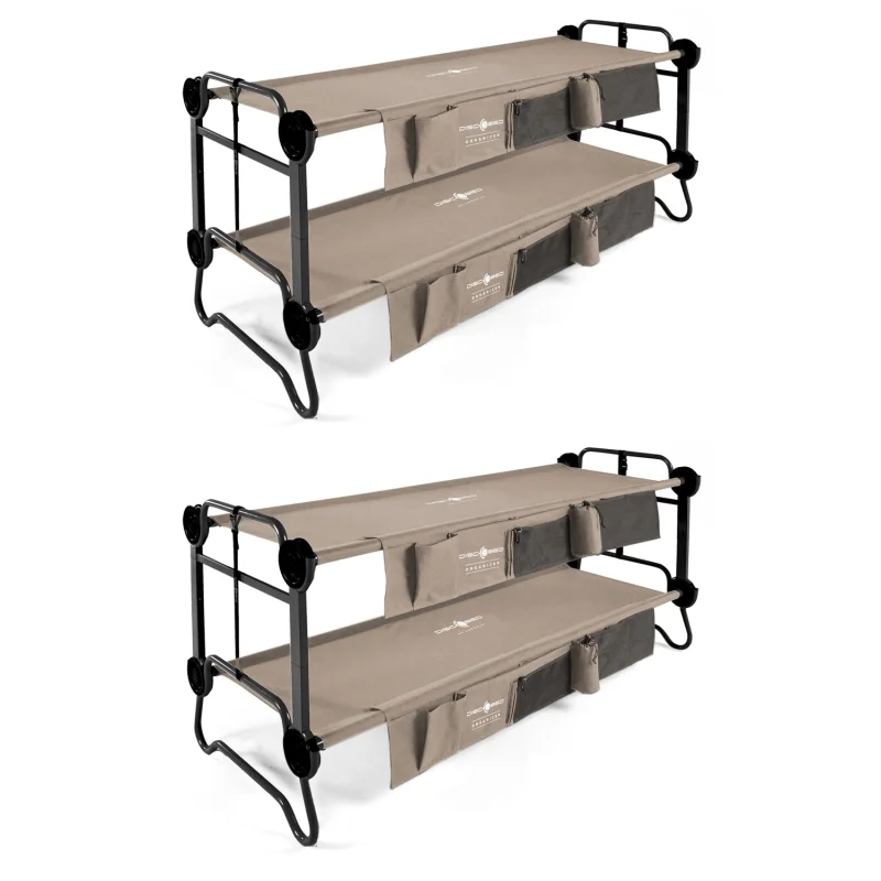 Disc-O-Bed Large Cam-O-Bunk Benchable Double Cot w/Organizers, Tan (2 Pack)