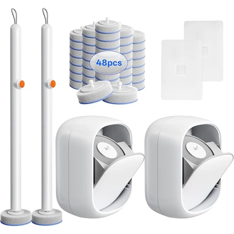 Disposable Toilet Cleaning System - Toilet Wand Kit with 48 High-Performance Refills, Wall Mounted Brush and Holder for Deep Cleaning Bathroom (2 Toilet Brush+48 Refills)