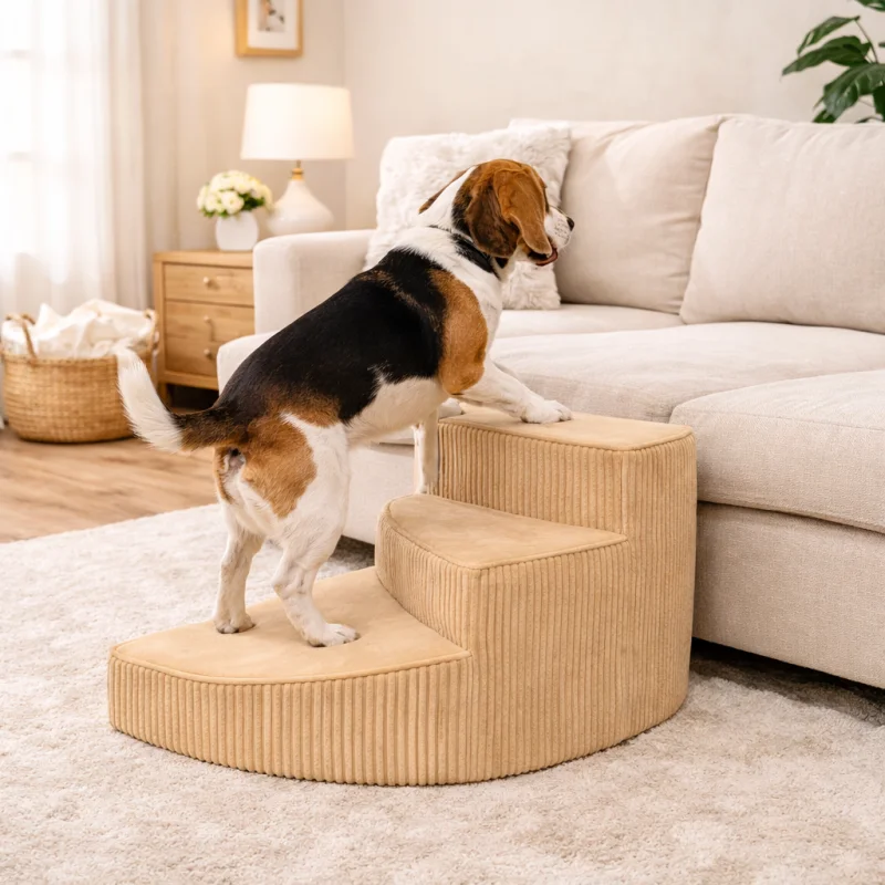 Dog Ramp for Bed | Non-Slip Orthopedic Pet Ramp with Stable Design | Easy Access for Small & Senior Dogs Grey-2 Steps