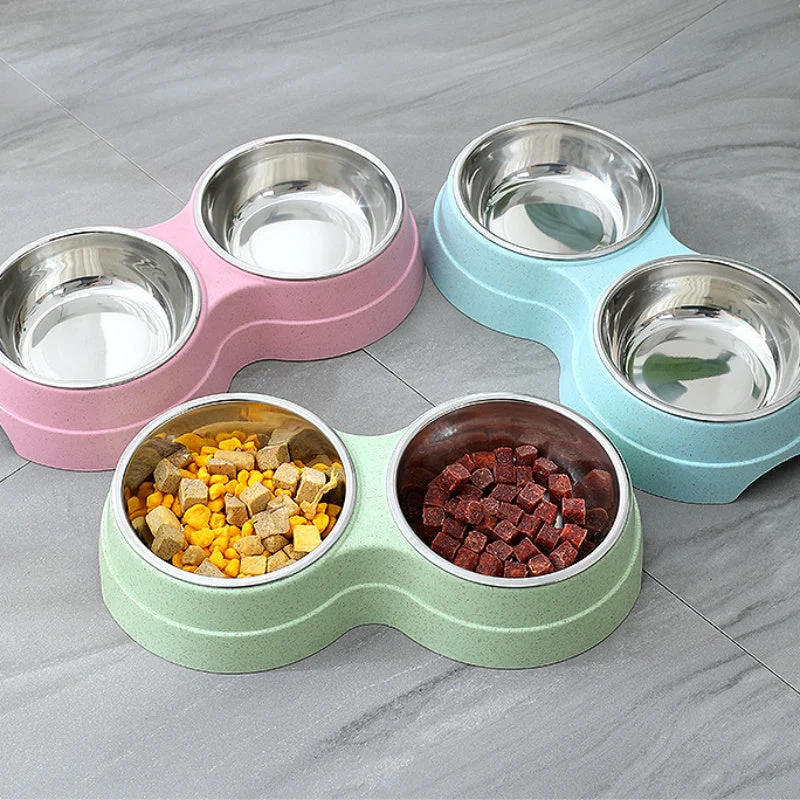 Double Pet Bowls with Stainless Steel Feeder | Dual Functionality for Convenient Feeding and Hydration Green