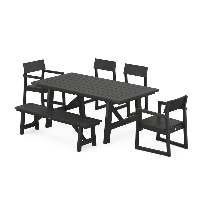 EDGE 6-Piece Rustic Farmhouse Dining Set with Bench Black