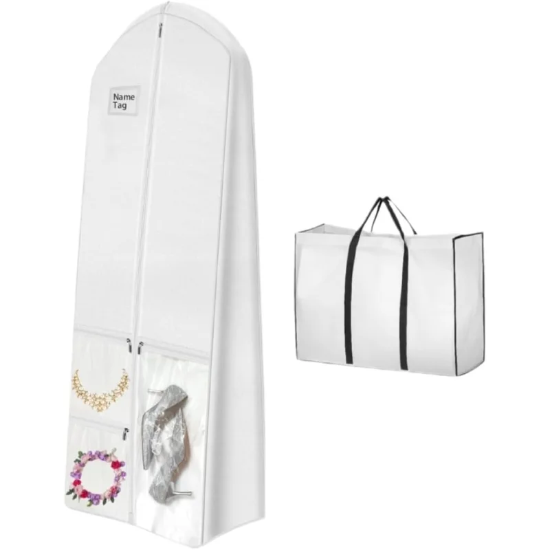 Elegant Bridal Gown Bag | Extra-Large Dustproof Wedding Gown Travel Bag with Accessory Pockets for Ultimate Protection