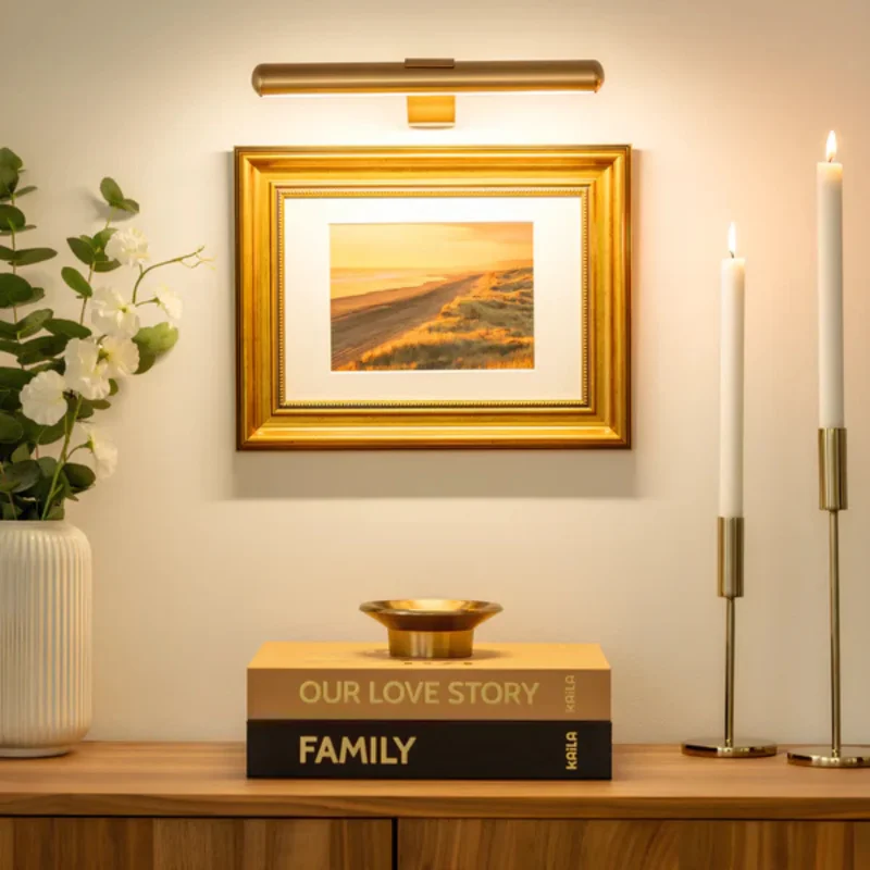 Elegant Wireless Wall Art Display Light with Adjustable Illumination for Stunning Artwork Presentation Gold