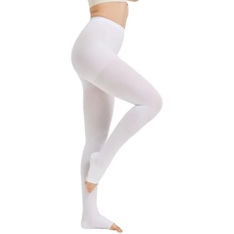 Extra Wide 4X-Large Opaque Compression Pantyhose for Women 20-30 mmHg - Graduated Compression Tights with Open Toe for Varicose Veins Circulation, Pregnancy, Edema, Leg Pain - White